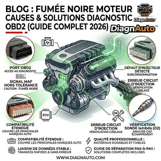 Fumée noire moteur causes et solutions diagnostic OBD2 voiture