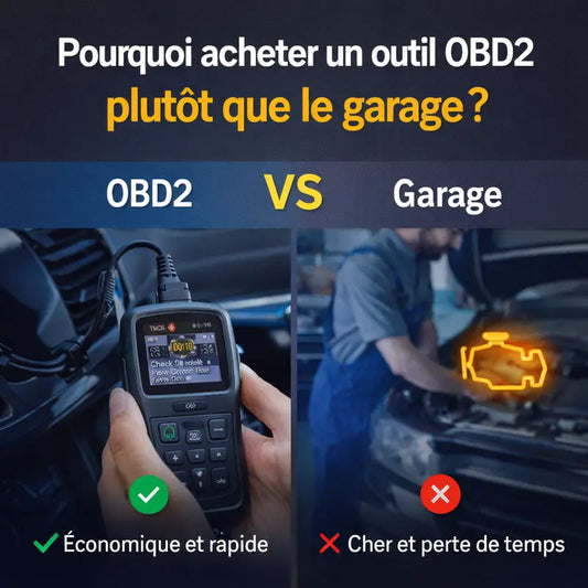 Comparaison outil OBD2 vs garage pour diagnostic voiture, scanner OBD2 économique et rapide contre réparation garage coûteuse