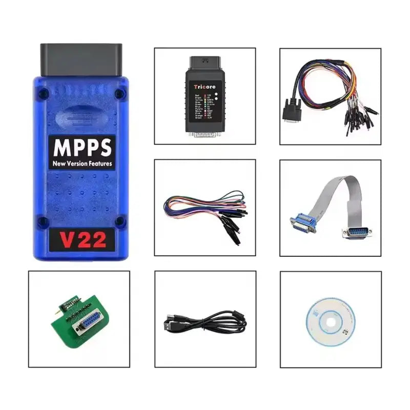 Kit complet MPPS V22 avec câbles, adaptateurs et logiciel ECU OBD2 DiagAuto