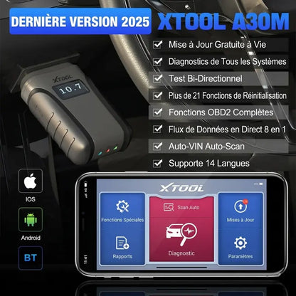 Scanner OBD2 A30D Diagnostic Auto Bluetooth Multi-Systèmes